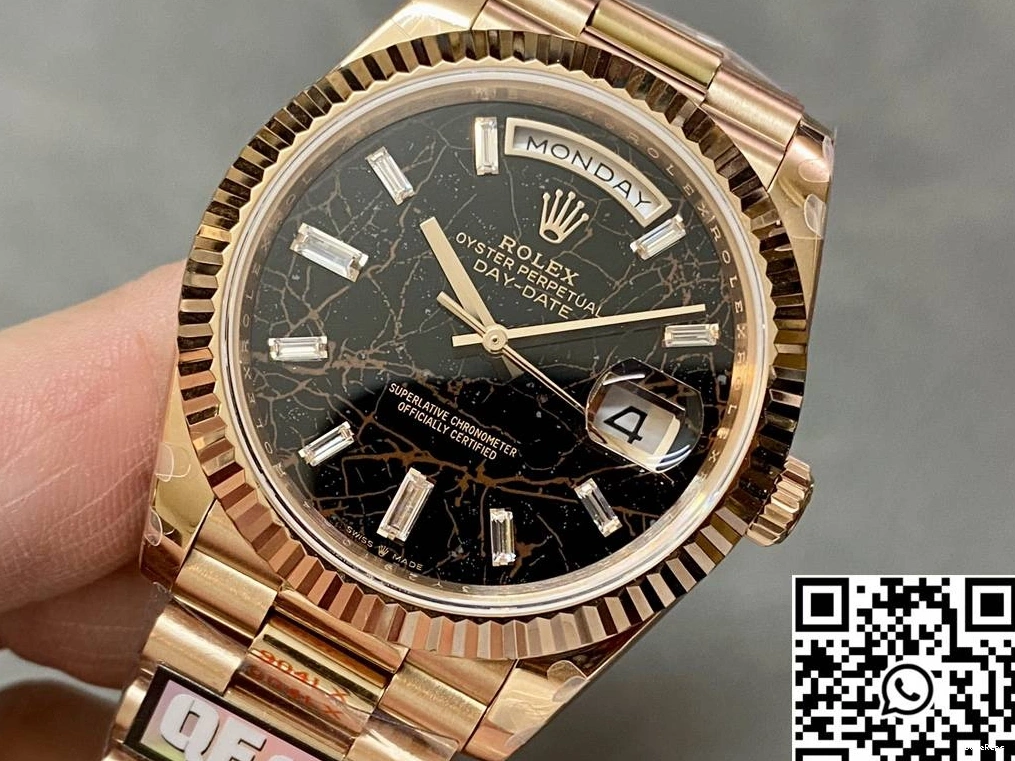 Rose Factory Gold Steel QF v5 Day Black M228235-0045 Tungsten Rolex Date Dial Diamond Hourmarker 0704